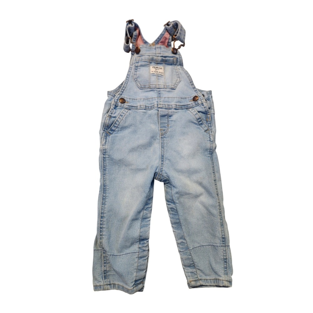 OshKosh B'gosh Baby Boys‎ Light Wash Denim Overalls 18M Snap Inseam 18 Months